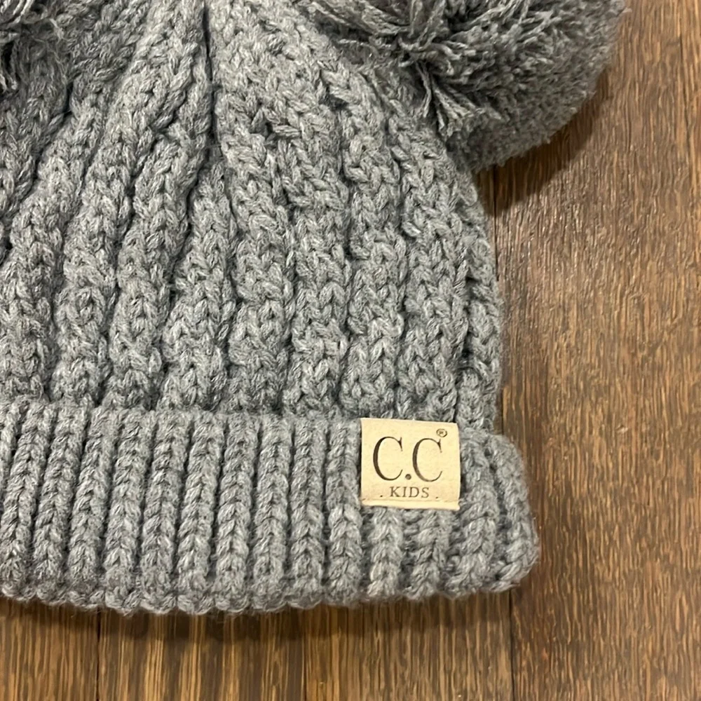 C.C Kids Double Pom Beanie Hat in Gray